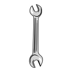 Vintage wrench or spanner repair tool. line cartoon