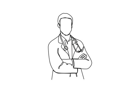 Single one-line drawing a doctor wears a stethoscope around his neck. World health day concept. Continuous line drawing design graphic vector illustration.