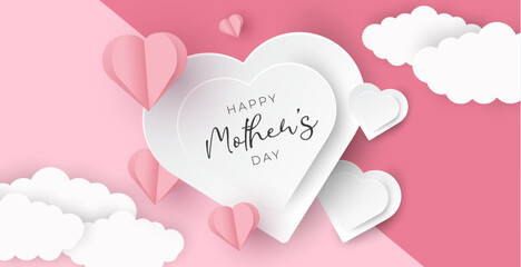 Vector banner and background happy mother's day heart paper style illustration.