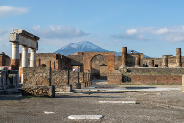View of ancient Pompeii and Vesuvius volcano