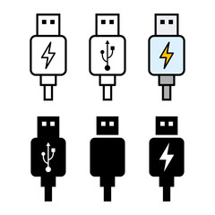 Set of USB plug cable icon technology, connect device sign, electronic portable symbol ,vector illustration media