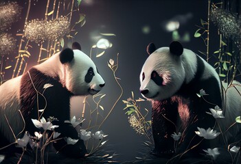 Border with pandas and bamboo example. Generative AI