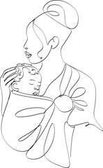 Continuous line drawing of mother and baby cute family concept card mother day vector illustration