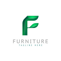 3d Latin letter F with eco leaf logo, green font alphabet, vector illustration 10EPS