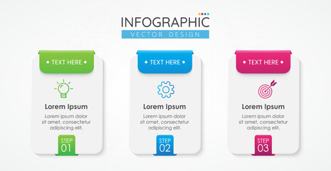 Business infographic design template with icons and 3 options or steps for presentations banner, workflow layout, process diagram, flow chart, info graph. Vector Infographics for business concept.