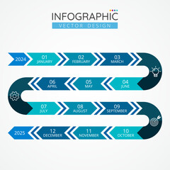 Infographic template for business. 12 Months modern Timeline diagram calendar with arrows, presentations banner, workflow layout, process diagram, flow chart. Vector Infographics for business concept.