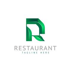 3d Latin letter R with eco leaf logo, green font alphabet, vector illustration 10EPS