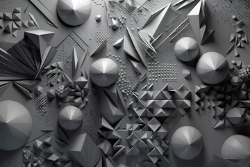 Geometric shapes made gray paper, abstract background, Generative AI