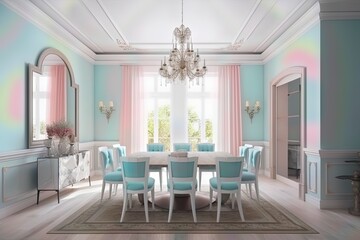 Fototapeta na wymiar dining room interior design pastel color afternoon