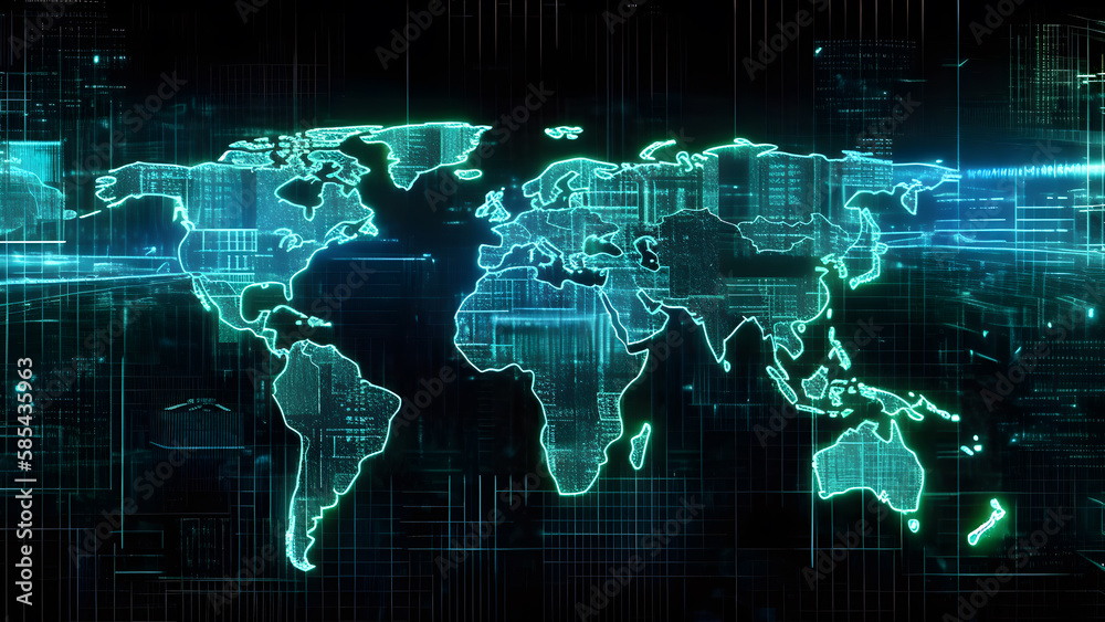 Aufkleber digital abstract background of world map created with generative ai tecnnology