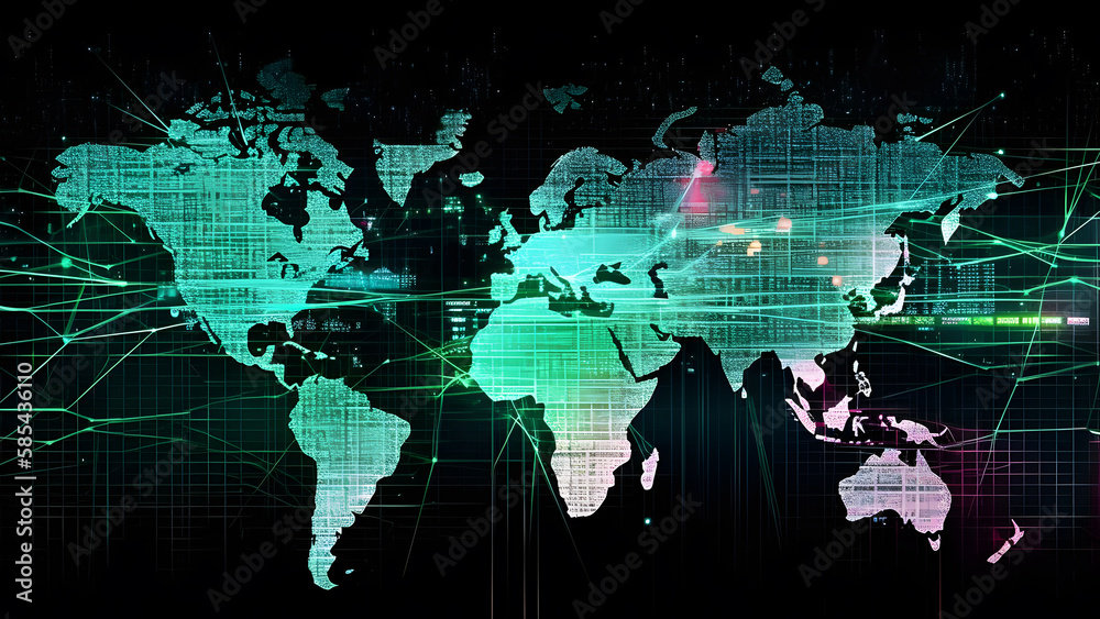 Aufkleber digital abstract background of world map created with generative ai tecnnology