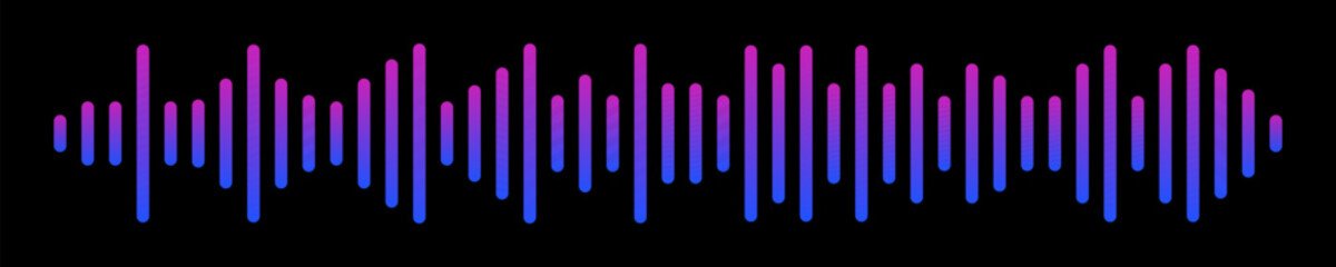 Sound wave on black background. Musical pulse. Sound rhythm. Audio waveform. Audio frequency.