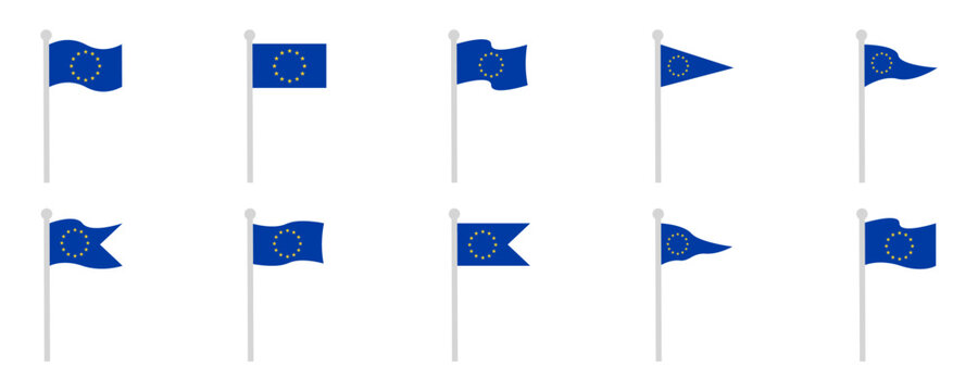 Set of european union flags vector icons. Blue flag with gold stars. Symbol liberty.
