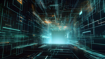 Fototapeta na wymiar Digital abstract background of cyber matrix world created with Generative AI technology