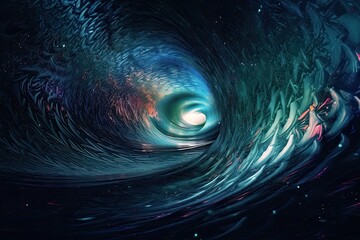 Surreal Harmonic Wave Through a Spiral Galaxy: An Abstract Oceanic Art Illustration: Generative AI