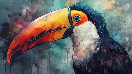 Tropical Elegance: An Abstract Painting Concept of a Close-up Toucan Artwork. Generative AI