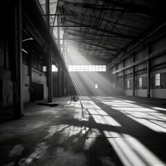 black and white interior of an abandoned factory urbex Generative AI