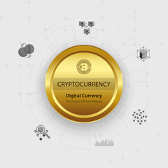 Fototapeta premium Abstract Electronic cryptocurrency and modern technology background. Bitcoin and blockchain. Crypto exchange. Future image. Online banking, and financial communications.