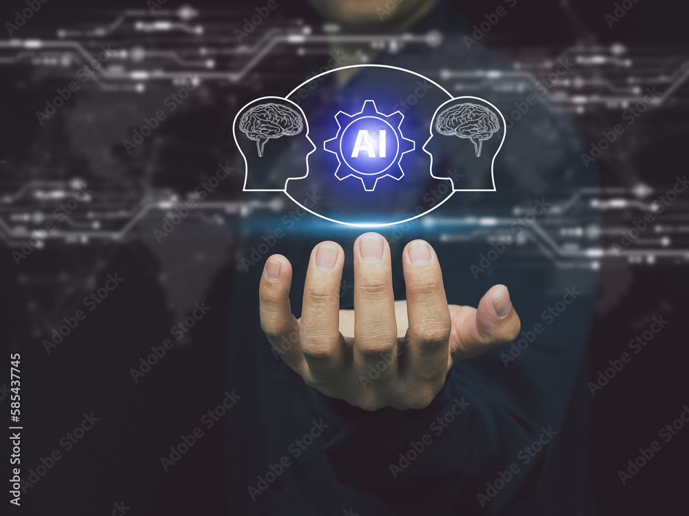 Wall mural artificial intelligence. ai brain. modern technology concept. learning and developing future technol