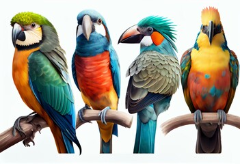 Tropical Birds, Toucan, Macaw, Parrot, Cockatoo, Kookaburra, Hummingbird Transparent Png. Generative AI