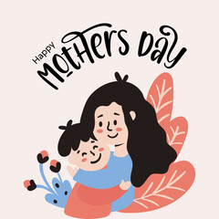 Mothers day with mon and son vector illustration
