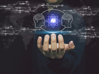 Artificial intelligence. AI brain. Modern technology concept. Learning and developing future technologies knowledge transfer on behalf of human beings Take part in the fair