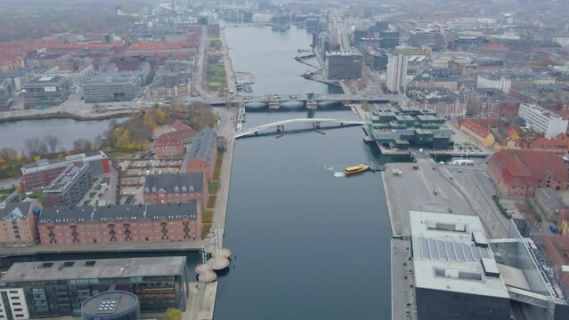 Aerial of Copenhagen's city center and Christianshavn