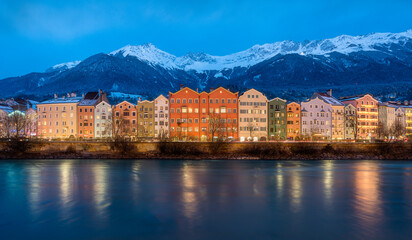 The beautiful and colorful town of Innsbruck during winter time. Austria. - obrazy, fototapety, plakaty