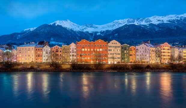 The beautiful and colorful town of Innsbruck during winter time. Austria.