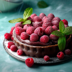 Rich and Creamy Raspberry Fudge Torte with a Mint Sprig