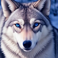 Portrait of a wolf in the snow