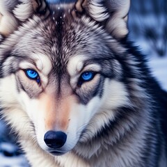 Portrait of a wolf in the snow