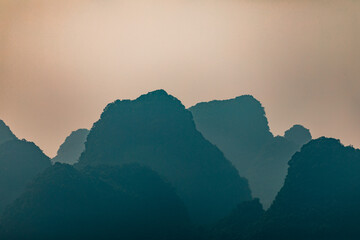 Amazing landscape of limestone peaks near Yalong River, Yangshuo, China