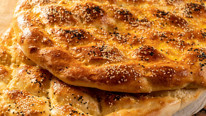 ramadan pita bread with sesame, macro