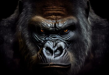 Angry gorilla face closeup. Generative AI - obrazy, fototapety, plakaty