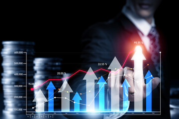 Businessman analyst working with digital finance business data graph showing technology of...