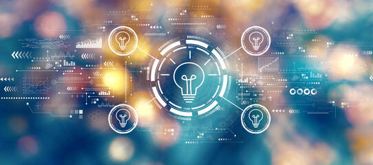 Idea light bulb theme with blurred city lights at night