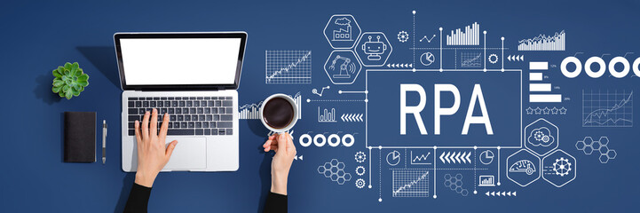 Robotic Process Automation RPA theme with person using a laptop computer
