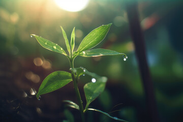 A shot of a young plant in rain, ai generative