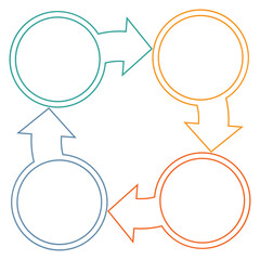 Circles with arrow from colourful lines with text areas on four positions 