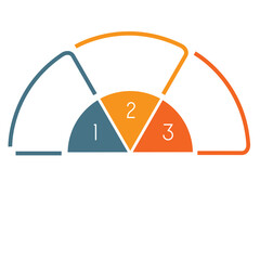 Infographic Semicircle template colourful lines with text areas on 3 positions