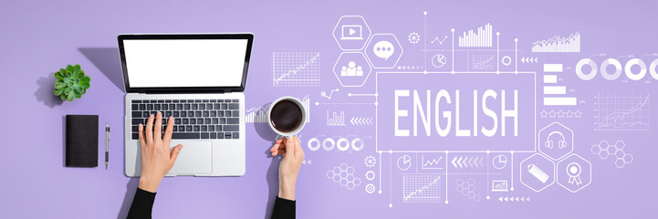 Learning English concept with person using a laptop computer