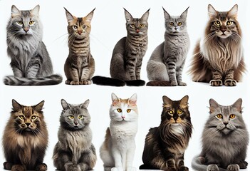 Collection of purebred cats isolated on white. Generative AI