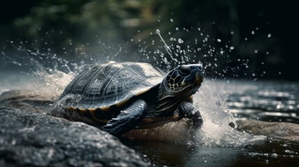 Fototapeta na wymiar A turtle runs through the water - created by generative AI