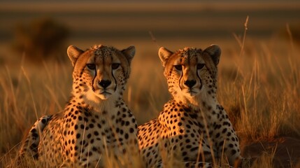 A pair of Cheetahs on guard in the wild - created by generative AI