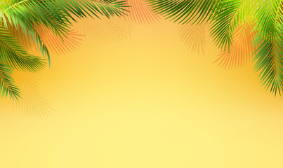 Fototapeta na wymiar Palm Tree Branch Border And Orange Background