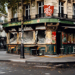 Fototapeta na wymiar French cafe restaurant destroyed - AI Generative