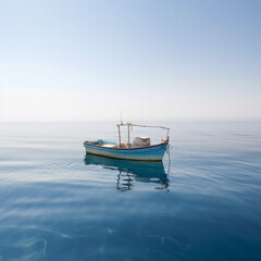 Fototapeta premium Lonely boat on a calm sea - AI Generative