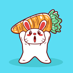 Easter bunny is picking carrots vector illustration