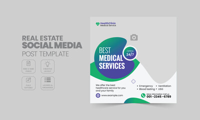Medical Social Media Post Template, Editable Healthcare Social Media Banner Template